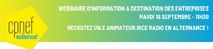 La CPNEF organise un webinaire relatif au titre à finalité professionnelle Animateur-trice radio La CPNEF organise un webinaire relatif au titre à finalité professionnelle Animateur-trice radio