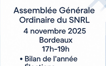 Save The Date : Assemblée Générale Ordinaire du SNRL - 4 novembre 2025 à Bordeaux - 17h-19h